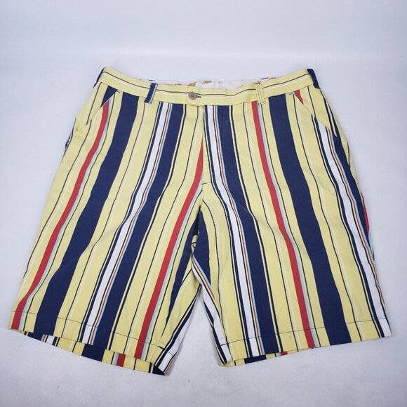 Loudmouth Golf Shorts Men’s Size US 38 Striped Bermuda Golf Blue Yellow … - Picture 15 of 15